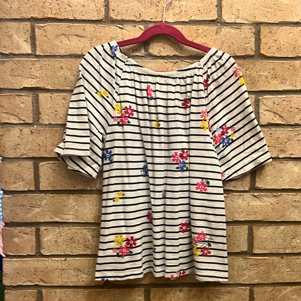 GAP Kids Black and White Striped Floral Blouse